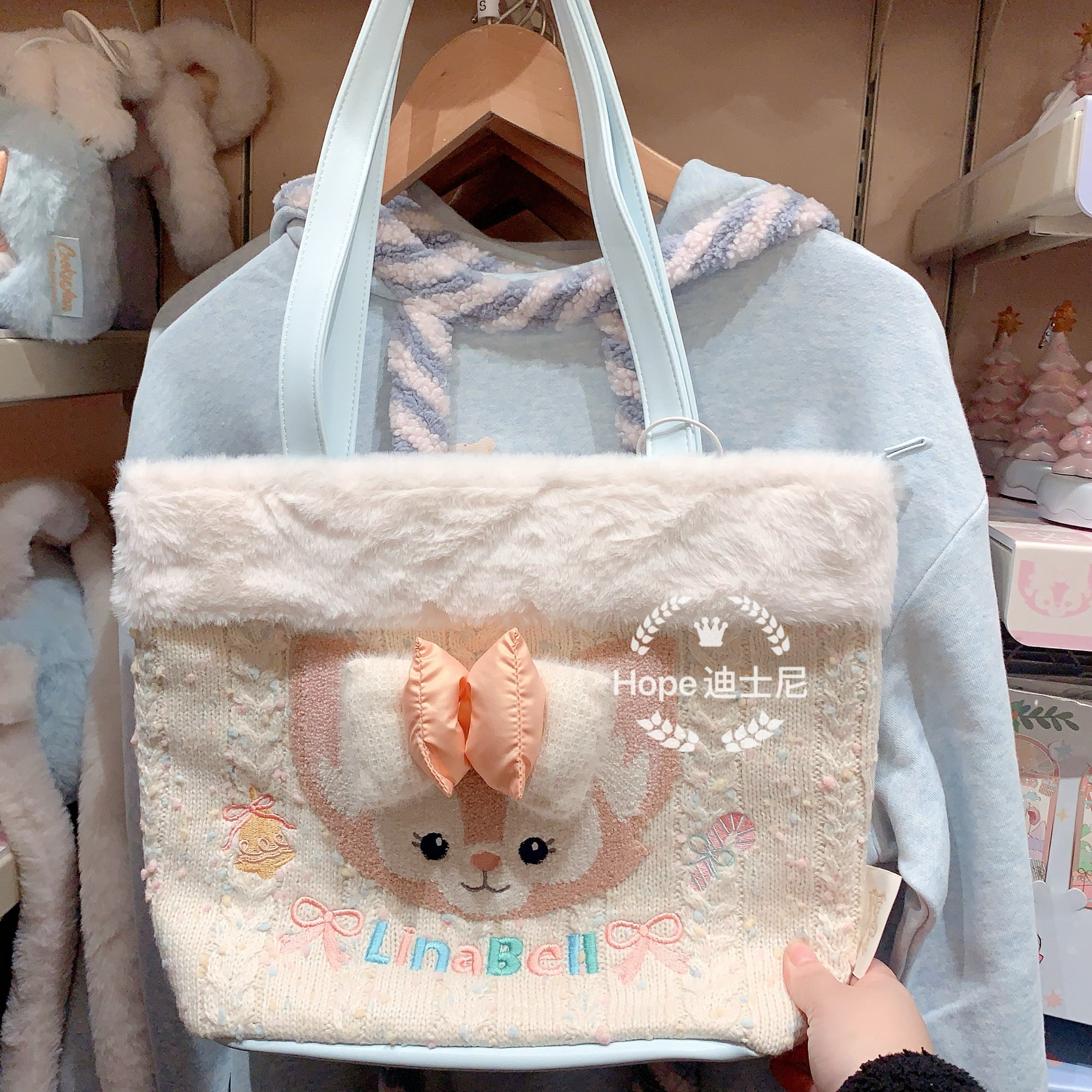 2025冬日玲娜贝儿毛线单肩包托特包 上海迪士尼