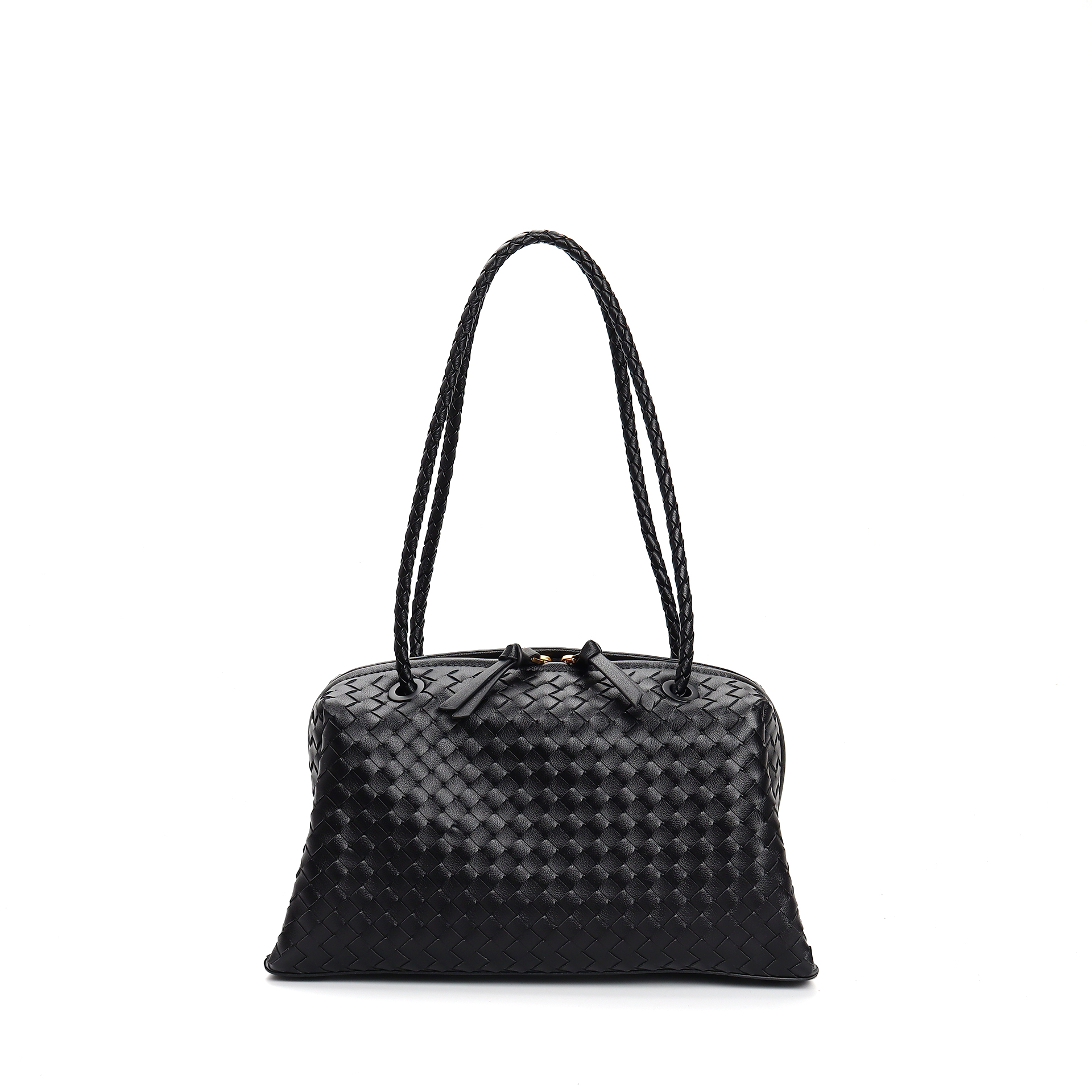 真牛皮波士顿枕头包新款手工编织单肩斜垮包手提托特包