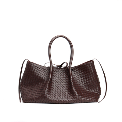 2025早春夏季手工编织女大容量牛皮手工单肩托特包超酷时尚包