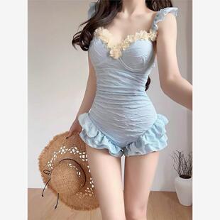 吊带显白瑜伽沙滩海边度假温泉 连体泳衣女花边纯欲风法式 新款 爆款