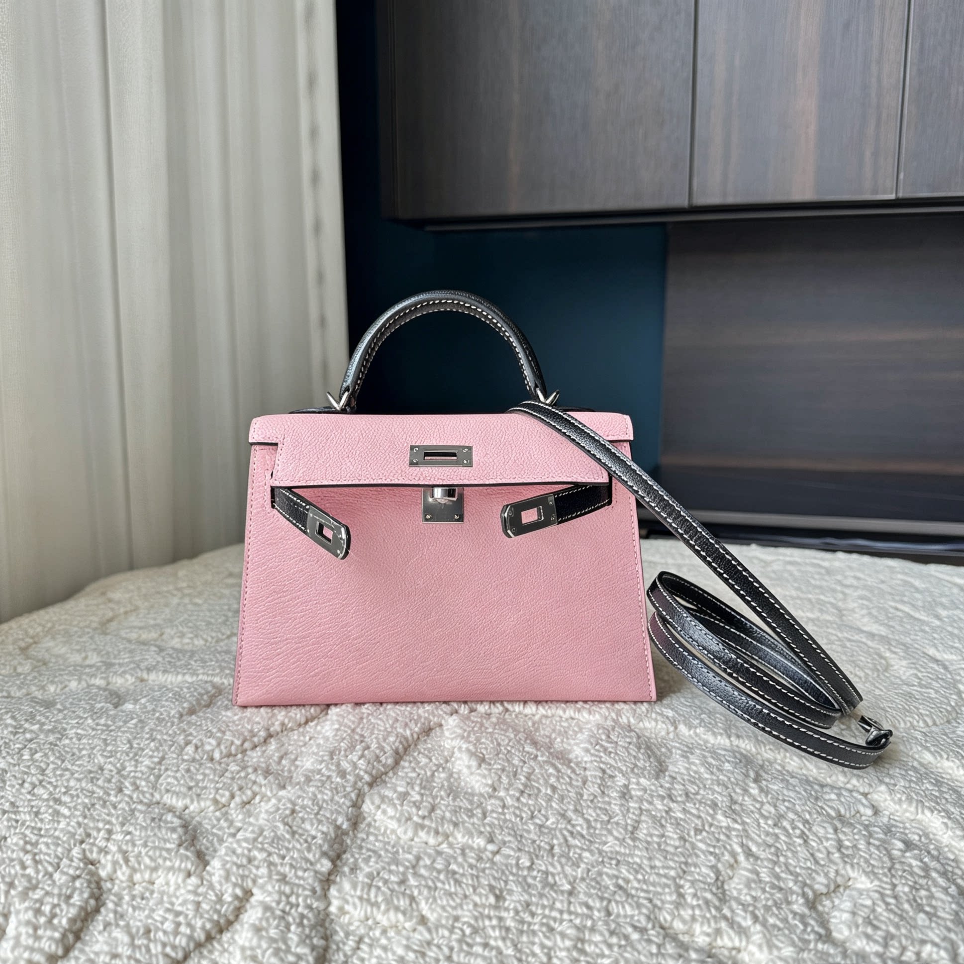 手工定制迷你凯莉包二代樱花粉真通用款女包