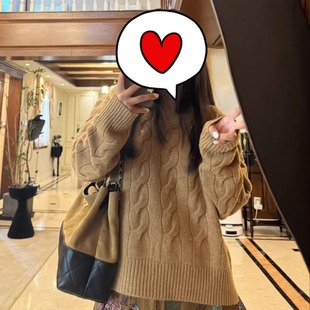 女 绵羊毛立体绞花宽松毛衣针织衫 juicefish贵3000 气质秋冬厚款