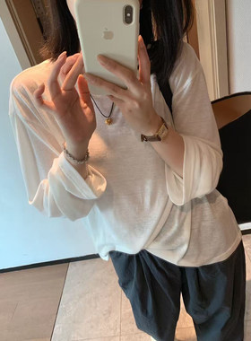 小众慵懒风亚麻长袖打底T恤