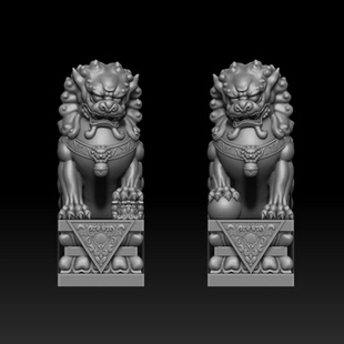 新款卷毛狮子圆雕图精雕一对STL格式obj三维立体立体模型3D打印