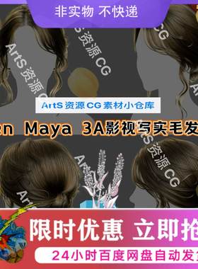 MAYA头发Xgen女性毛发国潮美女人物角色盘发发髻成熟棕卷发3D模型