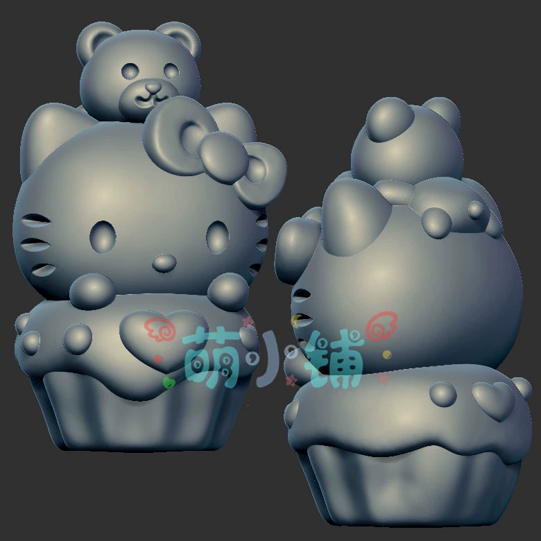 kt猫背小熊蛋糕三维立体图3d打印stl文件圆雕图雕刻机3d模型2575