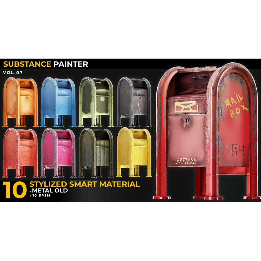 SP风格化金属氧化磨损油漆铁皮PT卡通智能材质球painter9.0版本