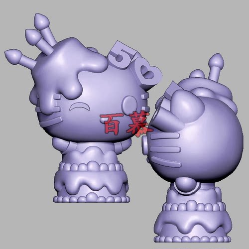 凯蒂猫蛋糕kt猫三维立体图圆雕图STL文件雕刻机3D模型3332