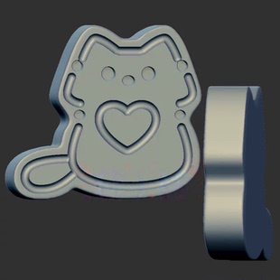 爱心小猫饼干三维立体图3d打印stl文件圆雕图雕刻机3d模型2699