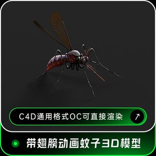 蚊子绑定动画C4D昆虫3D模型渲染建模OBJ素材FBX三维文件下载012