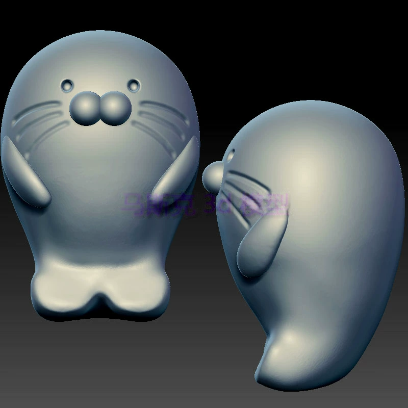 海豹猫卡通海豹猫三维立体图圆雕图stl文件雕刻机3d模型845