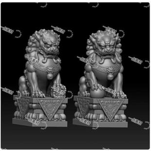 新款卷毛狮子一对圆雕图精雕浮雕STL三维立体立体3D打印模型石雕