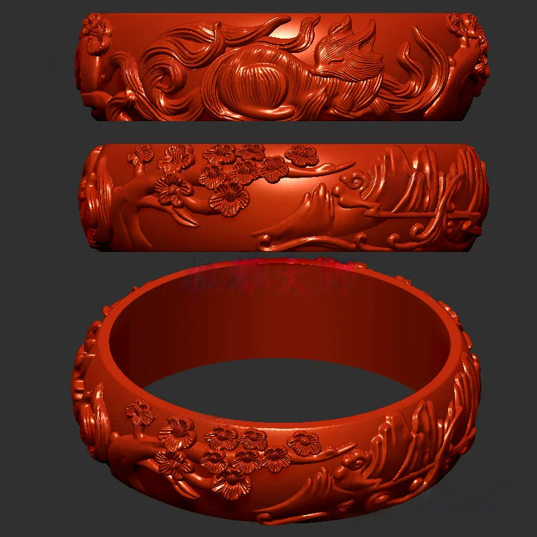 九尾狐手镯狐狸手镯三维立体图圆雕图stl文件雕刻机3d模型1837