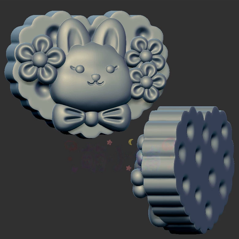 爱心花小兔饼干三维立体图3d打印stl文件圆雕图雕刻机3d模型2611
