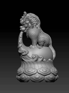 仿古吸水兽麒麟吐水云底座STL格式圆雕图三维精雕文件3D打印模型