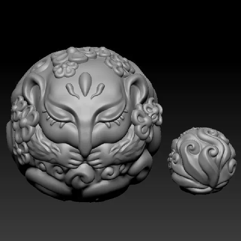 狐狸珠 三维立体图圆雕图stl文件 配珠手串雕刻3d打印模型B123