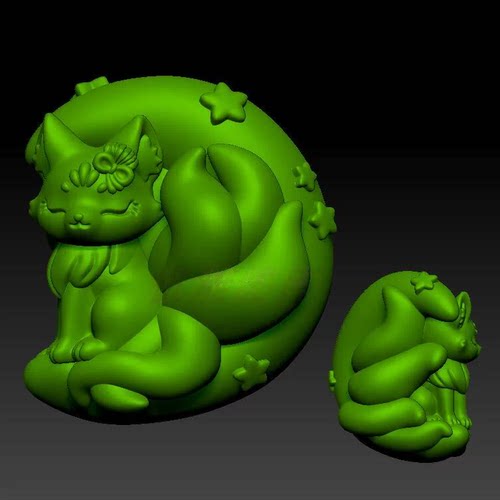 月亮九尾狐 狐狸三维立体图圆雕图STL文件卡通狐狸3D打印模型C299