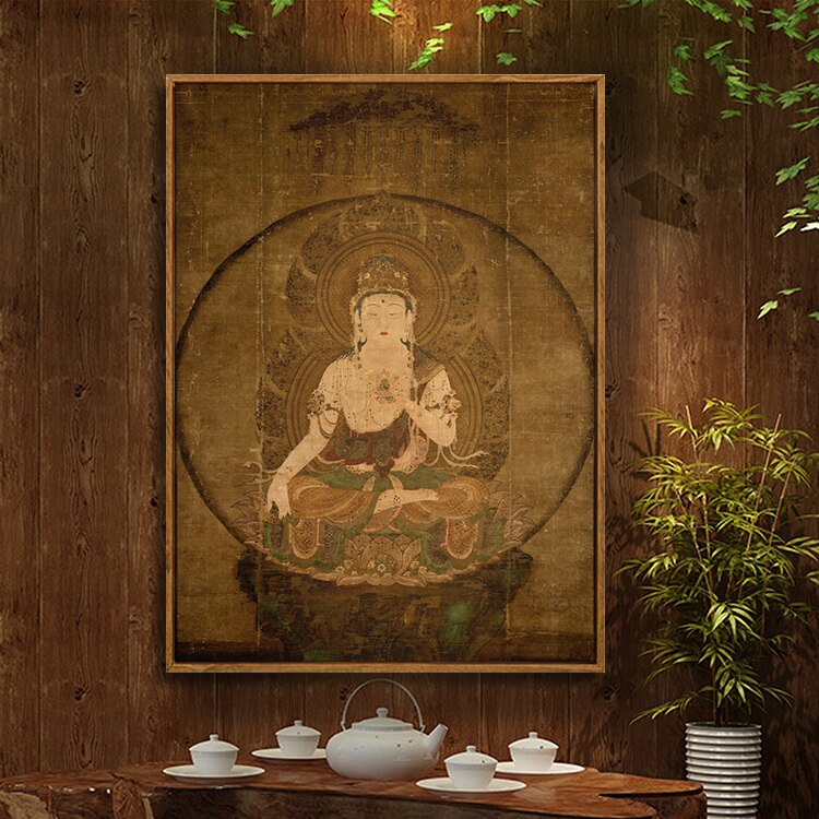 普贤菩萨释迦牟尼中式佛像晶瓷画玄关客厅供桌书房轻奢立体装饰画