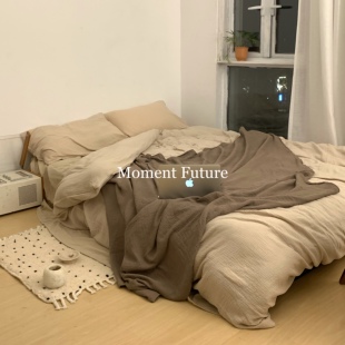 Moment 韩系纱织纯色四件套无印风床上用品蓬松燕麦色 Future日式