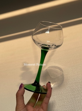 Moment Future中古风人工吹制玻璃原色酒杯香槟红酒杯绿色复古