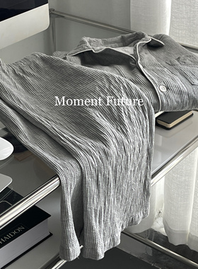 Moment Future日式韩系全棉无印风男女同款灰色睡衣家居服套装