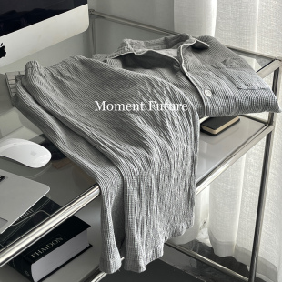 Moment Future日式 韩系全棉无印风男女同款 灰色睡衣家居服套装