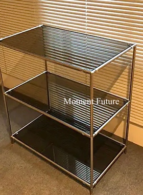 Moment Future金属不锈钢玻璃陈列置物架三层落地床头茶几中古风