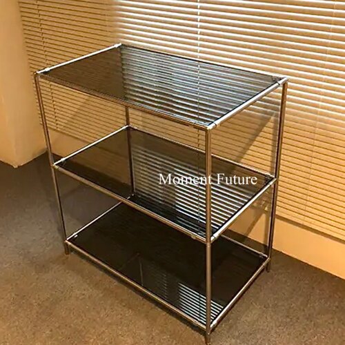 Moment Future金属不锈钢玻璃陈列置物架三层落地床头茶几中古风