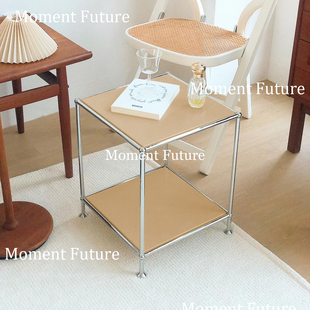 Moment Future韩系纯色usm风茶几不锈钢卡其色客厅床头置物架茶几