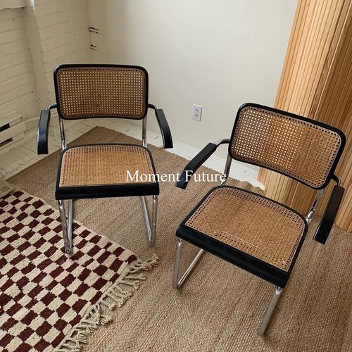 Moemnt Future实木藤椅子韩系ins风电镀弓形电脑办公椅餐椅仿藤织