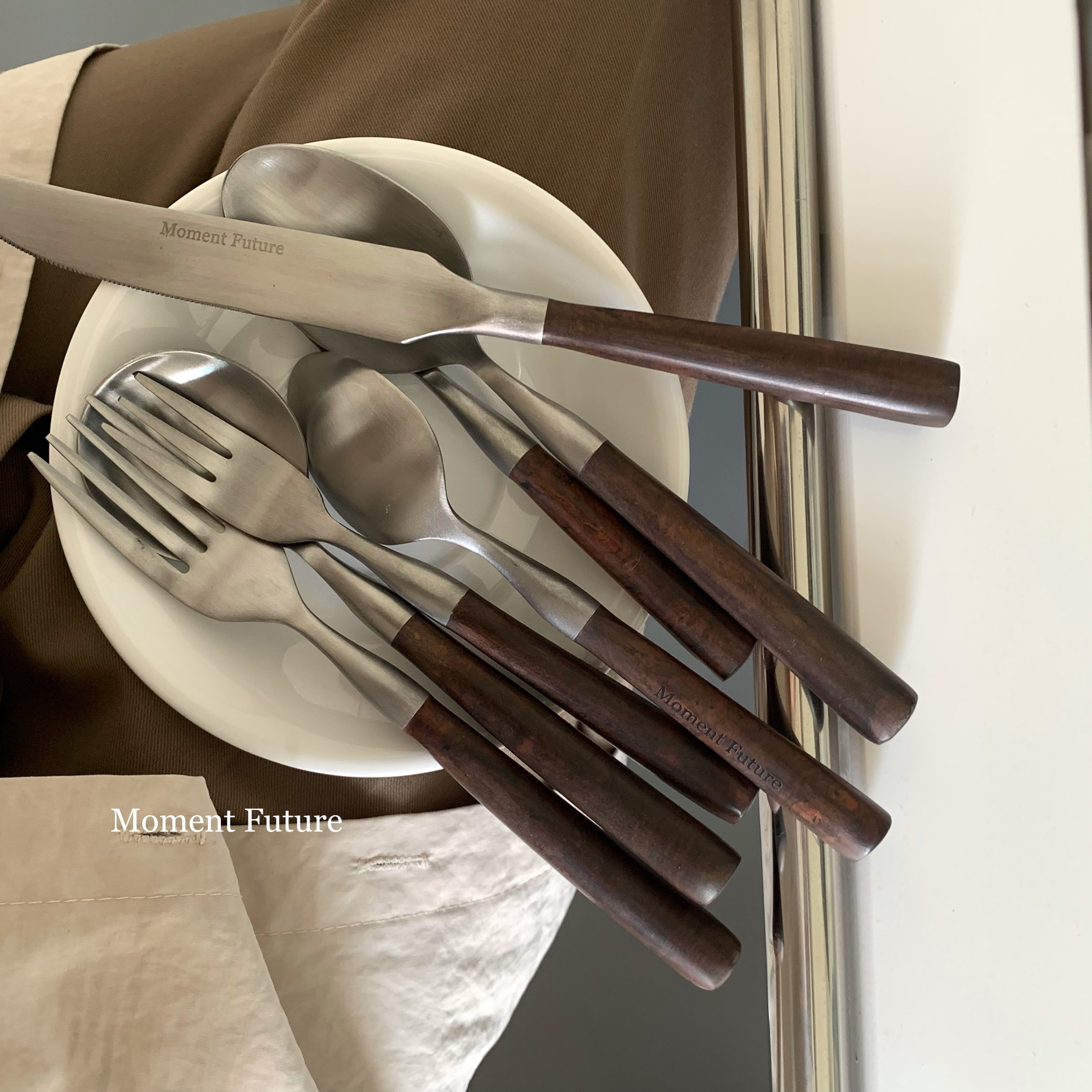 Moment Future木质圆柄哑光不锈钢复古刀叉勺西餐甜品叉勺餐具,餐饮具,叉/勺/筷套装,淘宝优惠券,粉丝福利购,淘宝优惠卷