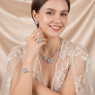 韩版花朵锆石项圈新娘项链耳环跨境晚会婚纱礼服套饰重工耳饰品女