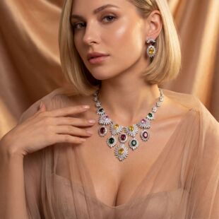 欧美耳饰高贵奢华珠宝套装锆石耳环项链时尚新娘婚礼首饰耳钉项饰