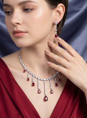 锆石项链耳饰女饰品百搭轻奢水滴