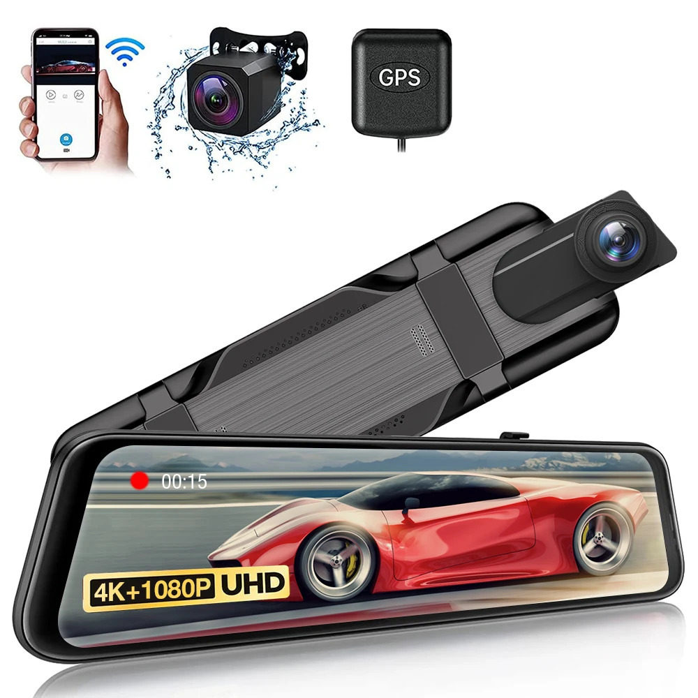 后视镜 DVR 汽车 DVR 双行车记录仪高清4k前后双录记录仪GPS