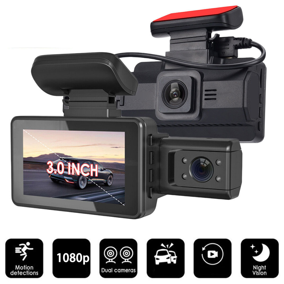 3寸车前车内行车记录仪1080P高清红外线夜视循环录像碰撞锁定画面