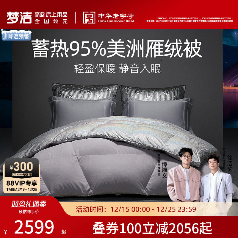 梦洁被子95羽绒被美洲雁A类抗菌保暖加厚被芯冬被特厚冬厚被春秋