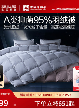梦洁家纺95羽绒被子被芯锁温加厚保暖美洲雁羽绒冬被春秋被送礼