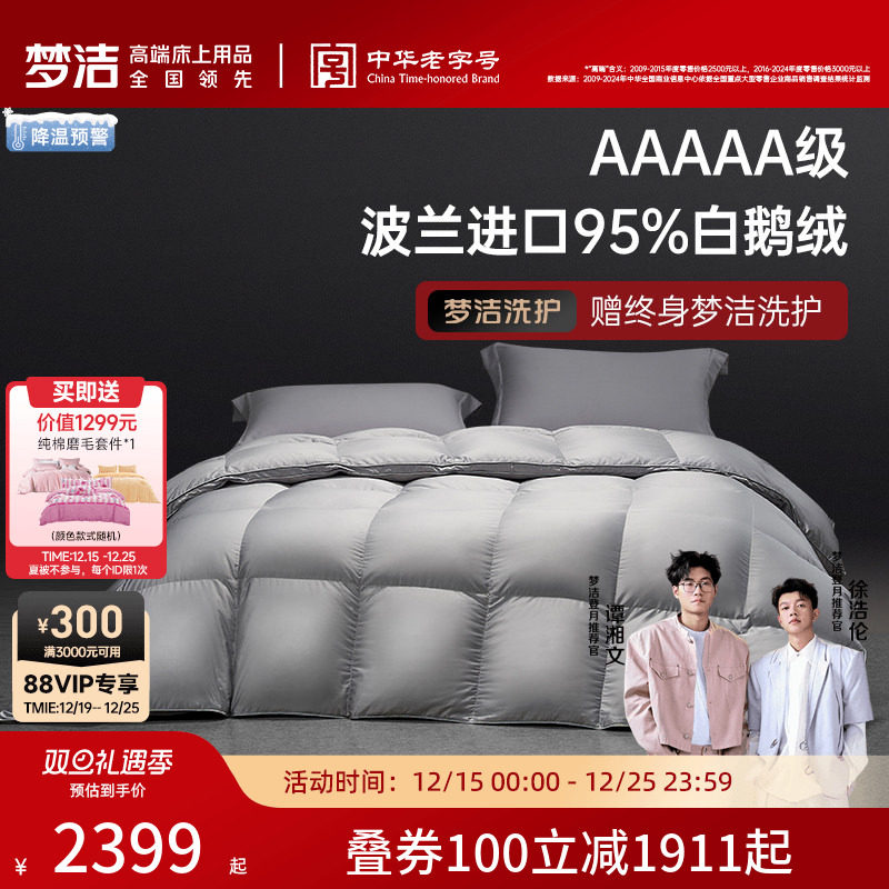 梦洁家纺白鹅绒被子波兰进口95绒子冬季加厚保暖被芯空调被锁温