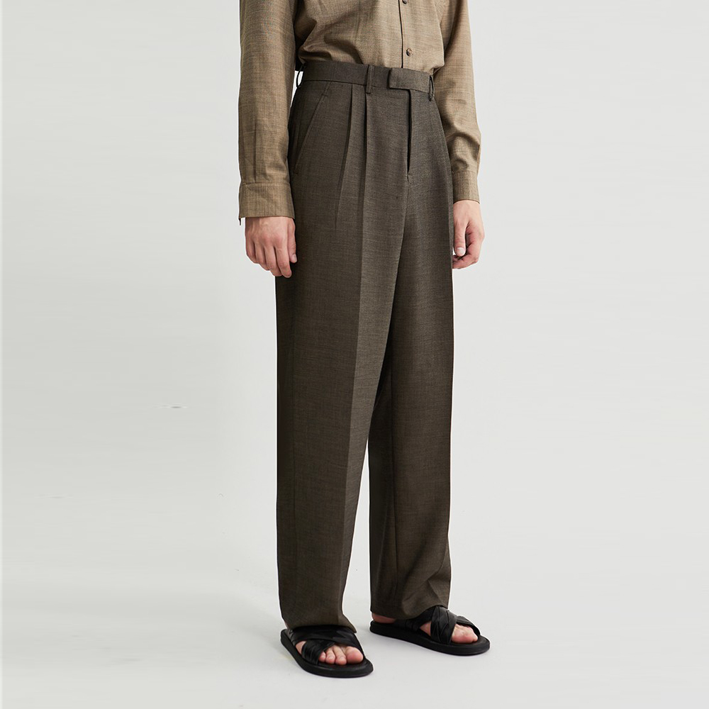 原创垂感抗皱直筒复古高腰西裤