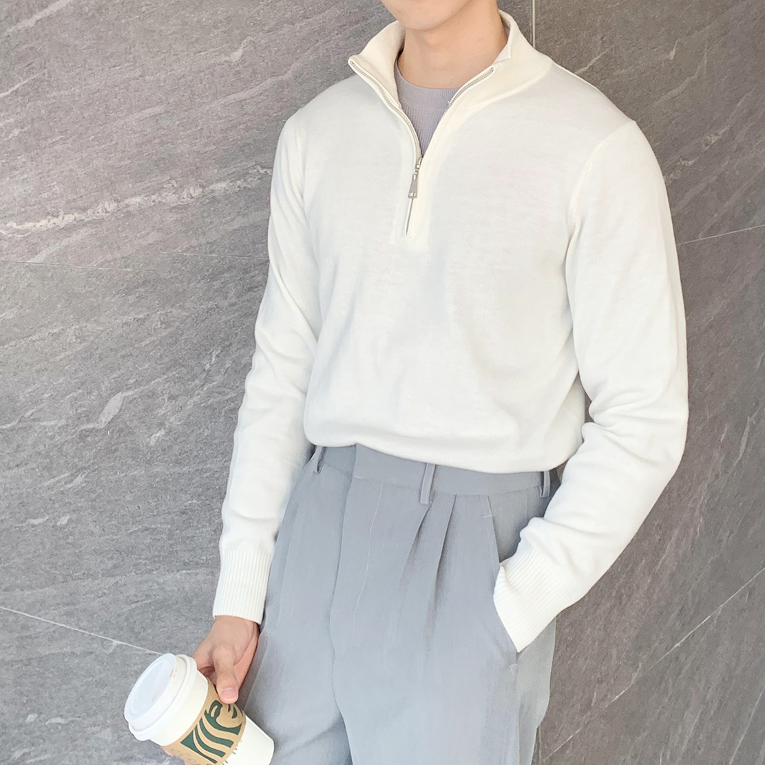 拉链冬季翻领免烫纯色男女款毛衣