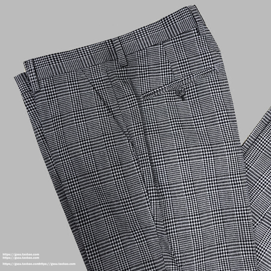 英伦格千鸟格格纹修身小脚西裤