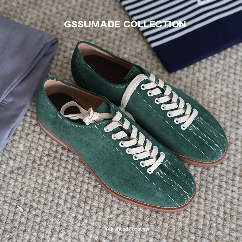 保龄球鞋系带牛反绒德比皮鞋