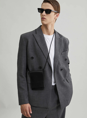 GSSU新款原创设计灰色西装外套翻领oversize复古西服夹克男女西服