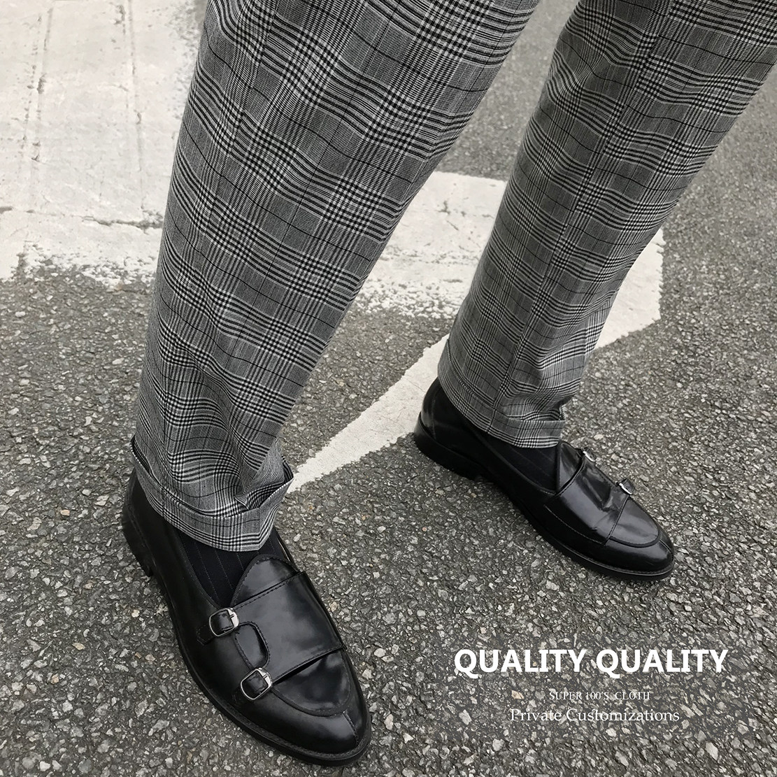 千鸟格修身小直筒长裤长裤