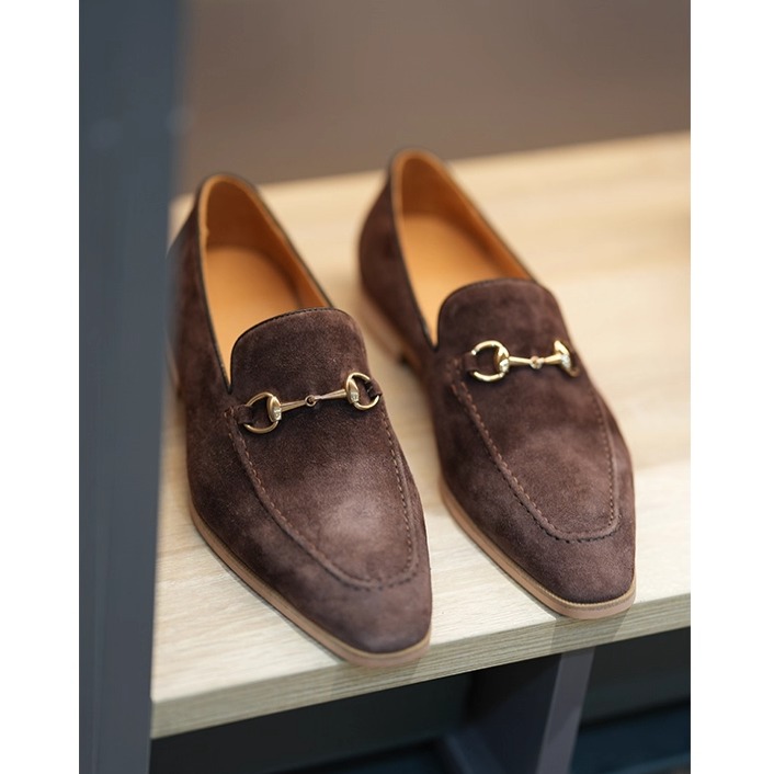 翻毛皮马衔扣一脚蹬乐福鞋