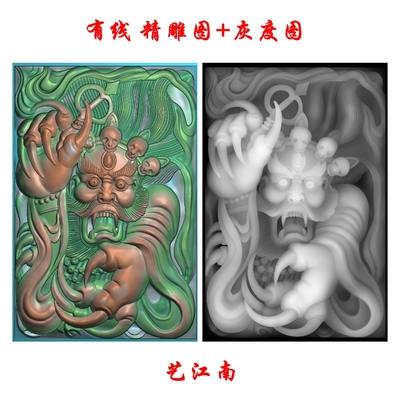 0808钟馗46牌浮雕精雕JDP灰度BMP格式玉雕木雕牙雕图
