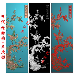 1560梅花松鹤延年顶箱大门浮雕精雕JDP灰度BMP格式木雕石雕图