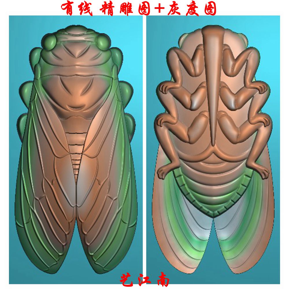 1206知了金蝉一鸣惊人双面浮雕精雕JDP灰度BMP格式玉雕木雕牙雕图