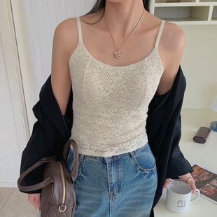 蝴蝶羽毛纱细肩带蕾丝保暖背心内衣女薄款小胸聚拢带胸垫细带美背